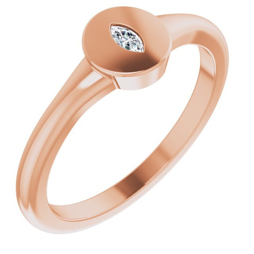 White Diamond Ring in 14 Karat Rose Gold .05 Carat Diamond Signet Ring