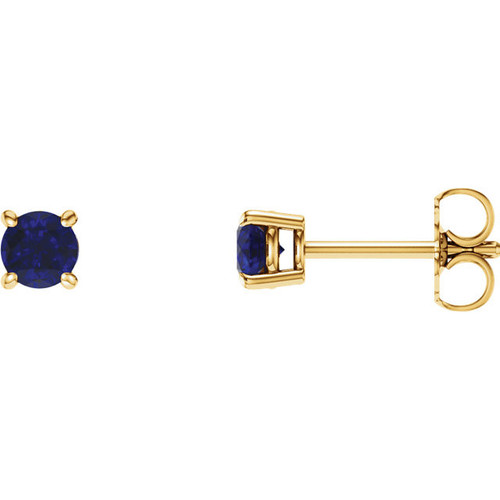 14 Karat Yellow Gold 4mm Round Blue Sapphire Earrings