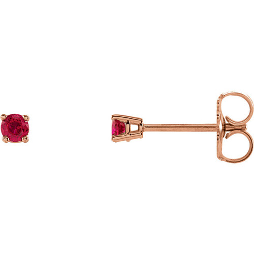 14 Karat Rose Gold 2.5mm Round Ruby Earrings