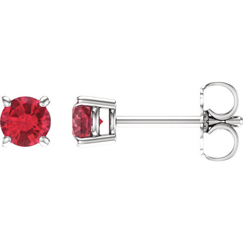 14 Karat White Gold 4mm Round Lab Created Ruby Earrings