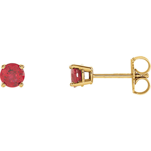 14 Karat Yellow Gold 4mm Round Lab Created Ruby Earrings