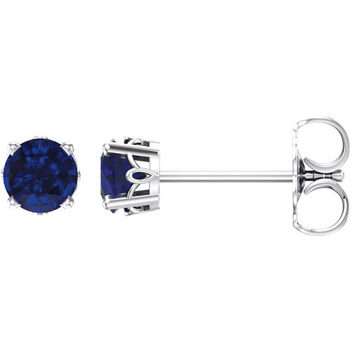 14 Karat White Gold Blue Sapphire 4 Prong Scroll Setting Stud Earrings