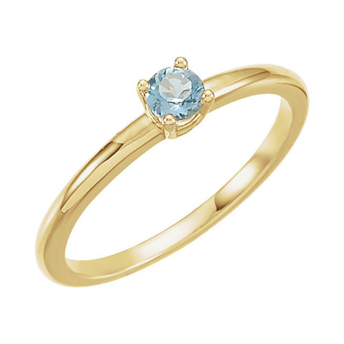 Pleasing 14 Karat Yellow Gold Round Aquamarine March Youth Birthstone Ring