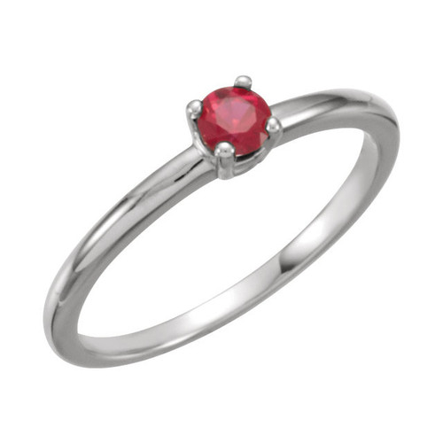 Ruby 14 Karat White Gold Ruby July Youth Birthstone Ring