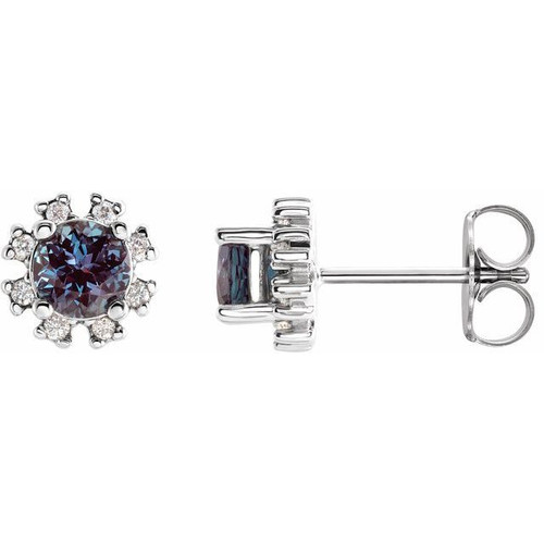 Sterling Silver Lab Created Alexandrite and .07 Carat Diamond Earrings