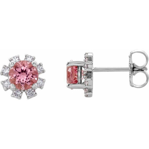 Platinum Pink Tourmaline and .07 Carat Diamond Earrings
