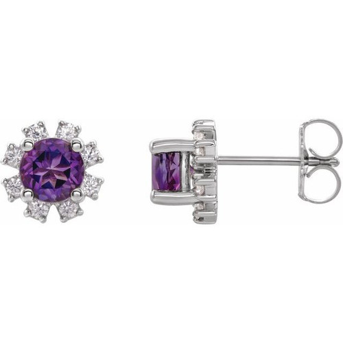 Sterling Silver Amethyst and 0.20 Carat Diamond Earrings