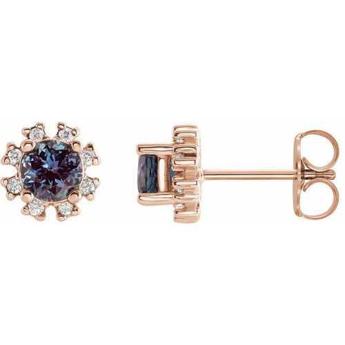 14 Karat Rose Gold Lab Created Alexandrite and 0.20 Carat Diamond Earrings