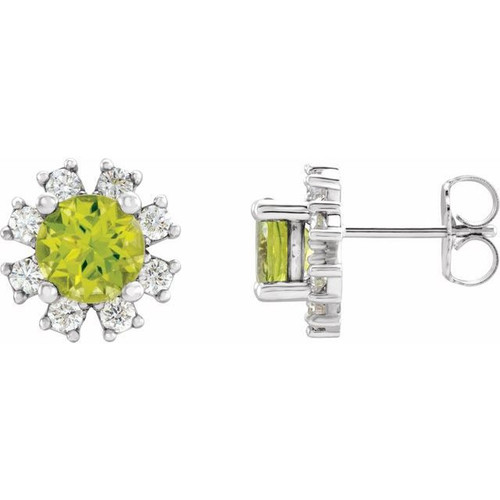 Sterling Silver Peridot and 0.20 Carat Diamond Earrings