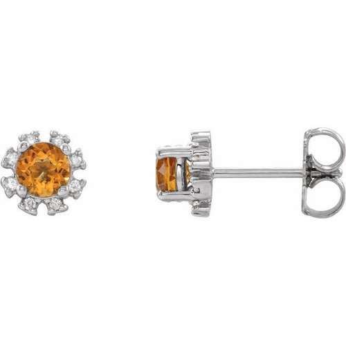 Sterling Silver Citrine and 0.20 Carat Diamond Earrings