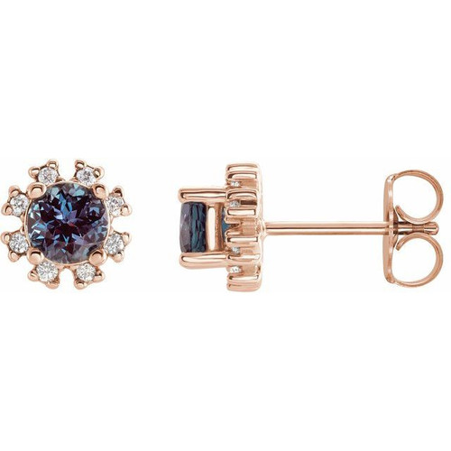 14 Karat Rose Gold Lab Created Alexandrite and 0.50 Carat Diamond Earrings