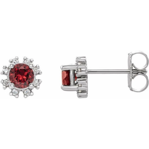 14 Karat White Gold Lab Created Ruby and 0.50 Carat Diamond Earrings