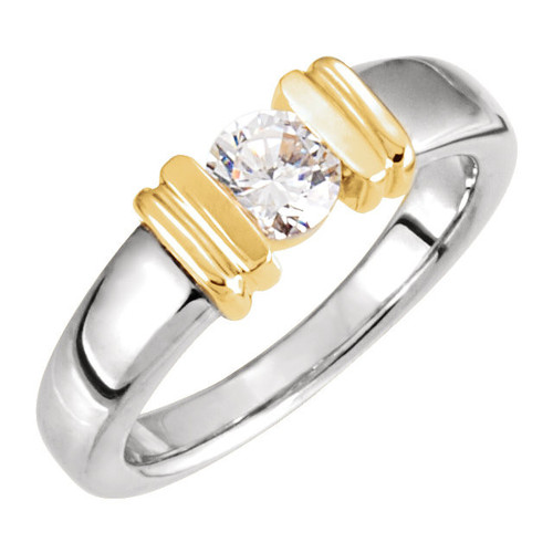 Platinum and 18 Karat Yellow Gold  0.25 Carat Diamond Solitaire Engagement Ring