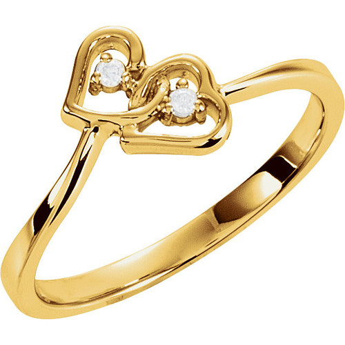 Buy 14 Karat Yellow Gold .02 Carat Diamond Double Heart Ring