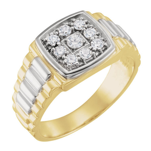 Beautiful 14 Karat Yellow Gold and White 0.40 Carat Diamond Mens Ring