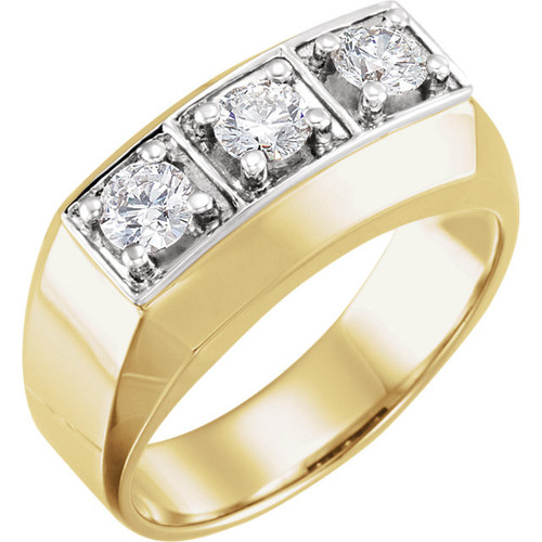 14 Karat Yellow Gold & White 1 Carat Diamond Men's Ring