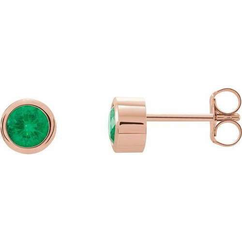 14 Karat Rose Gold 4 mm Round Emerald Birthstone Earrings