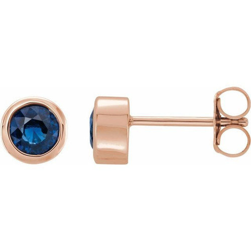 14 Karat Rose Gold 4 mm Round Genuine Blue Sapphire Birthstone Earrings