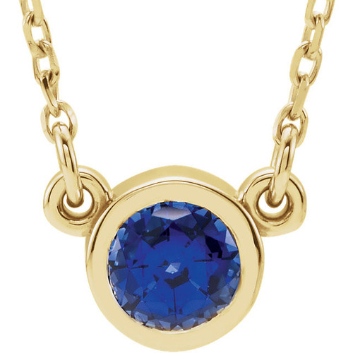 Sapphire Gem in 14 Karat Yellow Gold Round Sapphire Bezel 16 inch Necklace