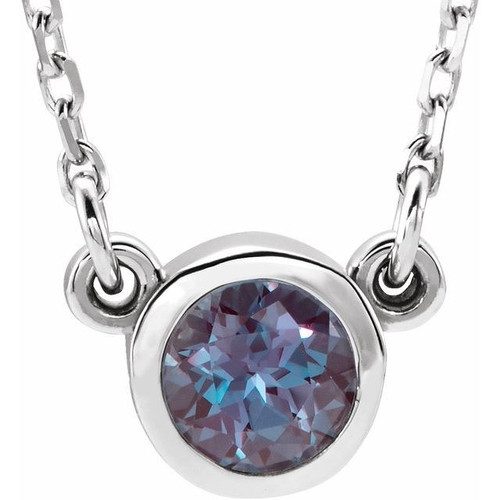 Alexandrite Rhodium Plated Sterling Silver 3 mm Round Alexandrite Solitaire 16 inch Necklace