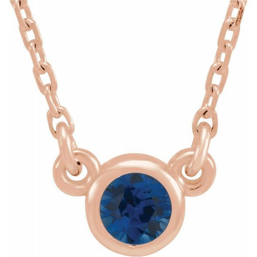 14 Karat Rose Gold 3 mm Round Sapphire Bezel Set Solitaire 16 inch Necklace