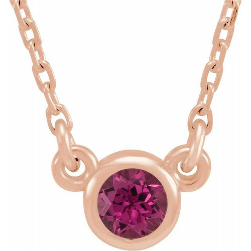 Pink Tourmaline Gem in 14 Karat Rose Gold 3 mm Round Pink Tourmaline Bezel Set Solitaire 16 inch Necklace