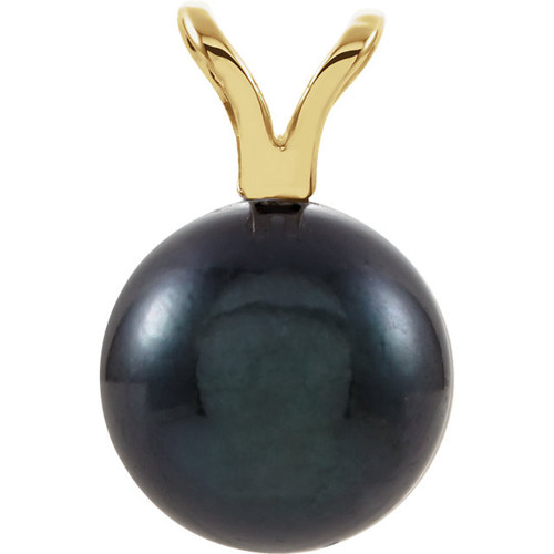 Fine Quality 14 Karat Yellow Gold Black Akoya Cultured Pearl Pendant