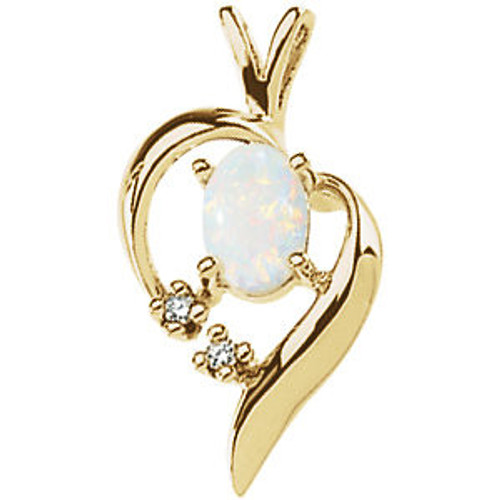 14 Karat Yellow Gold Opal and Diamond Pendant