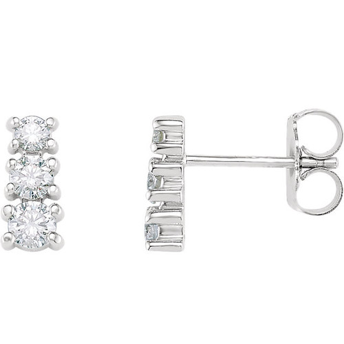 Diamond Earrings in 14 Karat White Gold 0.40 Carat Diamond Three Stone Earrings