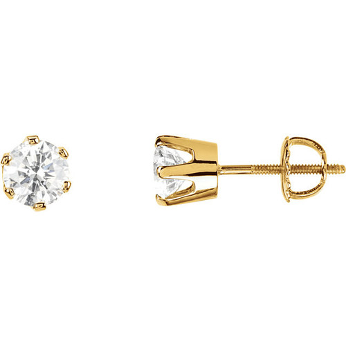 White Diamonds set in 14 Karat Yellow Gold 0.50 Carat Diamond Threaded Post Stud Earrings