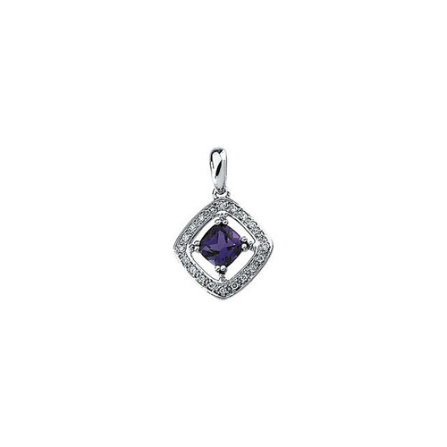 14 Karat White Gold Amethyst and 0.10 Carat Diamond Pendant