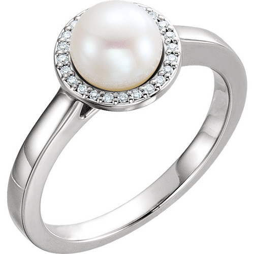 Shop 14 Karat White Gold Freshwater Pearl and .06 Carat Diamond Halo Style Ring