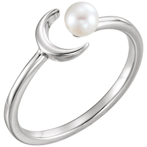 Shop Platinum 4mm White Freshwater Pearl Crescent Ring