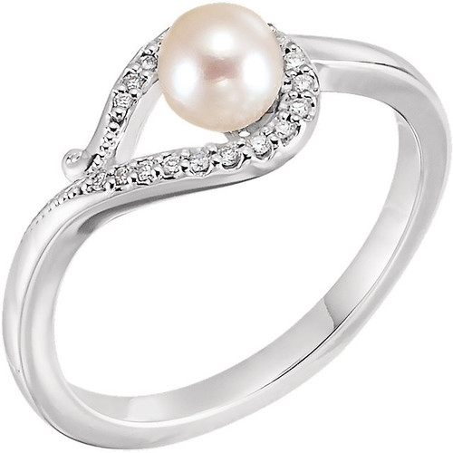 Sterling Silver Freshwater Pearl & .07 Carat Diamond Bypass Ring