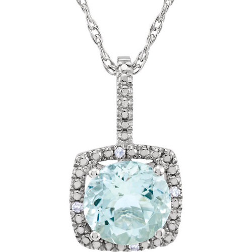 Buy Sterling Silver 7mm Aquamarine Gem and .015 Carat Diamond 18 inch Necklace