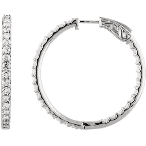 Buy 14 Karat White Gold 3 Carat Diamond Inside Outside Hoop Earrings