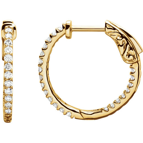 14 Karat Yellow Gold 0.50 Carat Diamondside/Outside Hoop Earrings