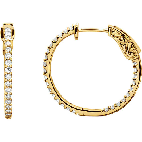 Buy 14 Karat Yellow Gold 0.75 Carat Diamond Inside Outside Hoop Earrings