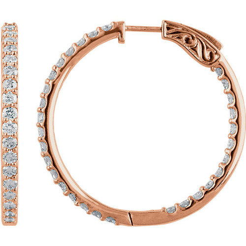 Shop 14 Karat Rose Gold 3 Carat Diamond Inside Outside Hoop Earrings