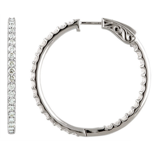 Show Stopper Bling in 14 Karat White Gold Gold 7.25 Carat Diamond Inside Outside Hoop Earrings