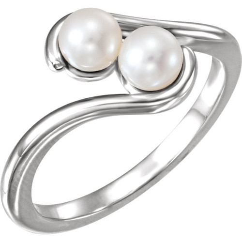 14 Karat White Gold Freshwater Pearl 2 Stone Ring