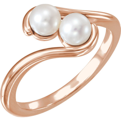 14 Karat Rose Gold Freshwater Pearl 2 Stone Ring