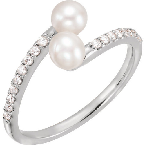 Platinum Freshwater Pearl and 00.17 Carat Diamond Bypass Ring