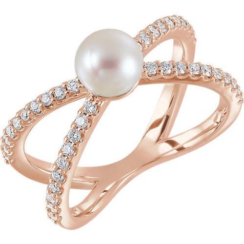 Shop 14 Karat Rose Gold Freshwater Pearl and 0.33 Carat Diamond Ring