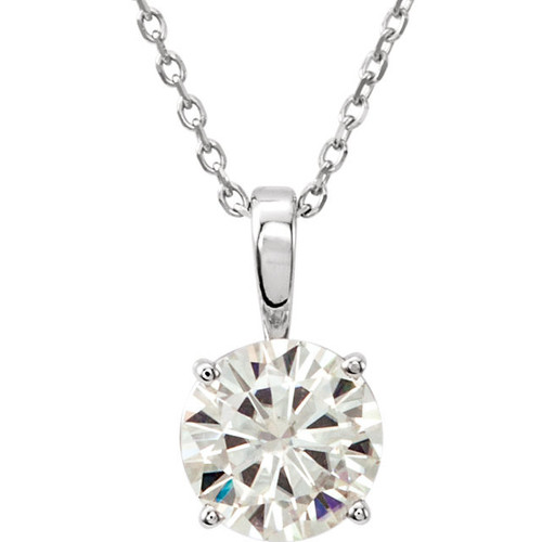 14 Karat White Gold 5mm Round Genuine Charles Colvard Forever One Moissanite 18 inch Necklace