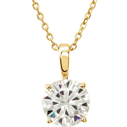 14 Karat Yellow Gold 5mm Round Genuine Charles Colvard Forever One Moissanite 18 inch Necklace