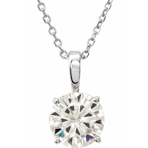 Created Moissanite Necklace in 14 Karat  Gold 6.5 mm Round Forever One Moissanite 18 inch Necklace