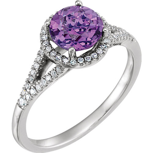 Genuine AAA Amethyst Ring in 14 Karat White Gold Genuine AAA Amethyst and 0.20 Carat Diamond Ring