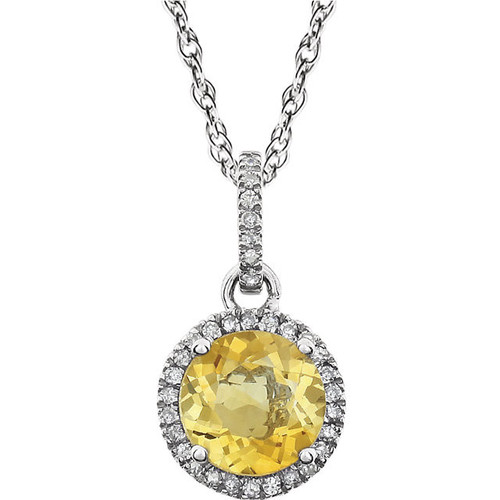 14 Karat White Gold Citrine and 0.10 Carat Diamond 18 inch Necklace