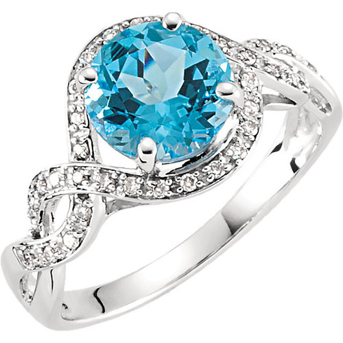 Buy 14 Karat White Gold Swiss Blue Topaz and 00.17 Carat Diamond Ring